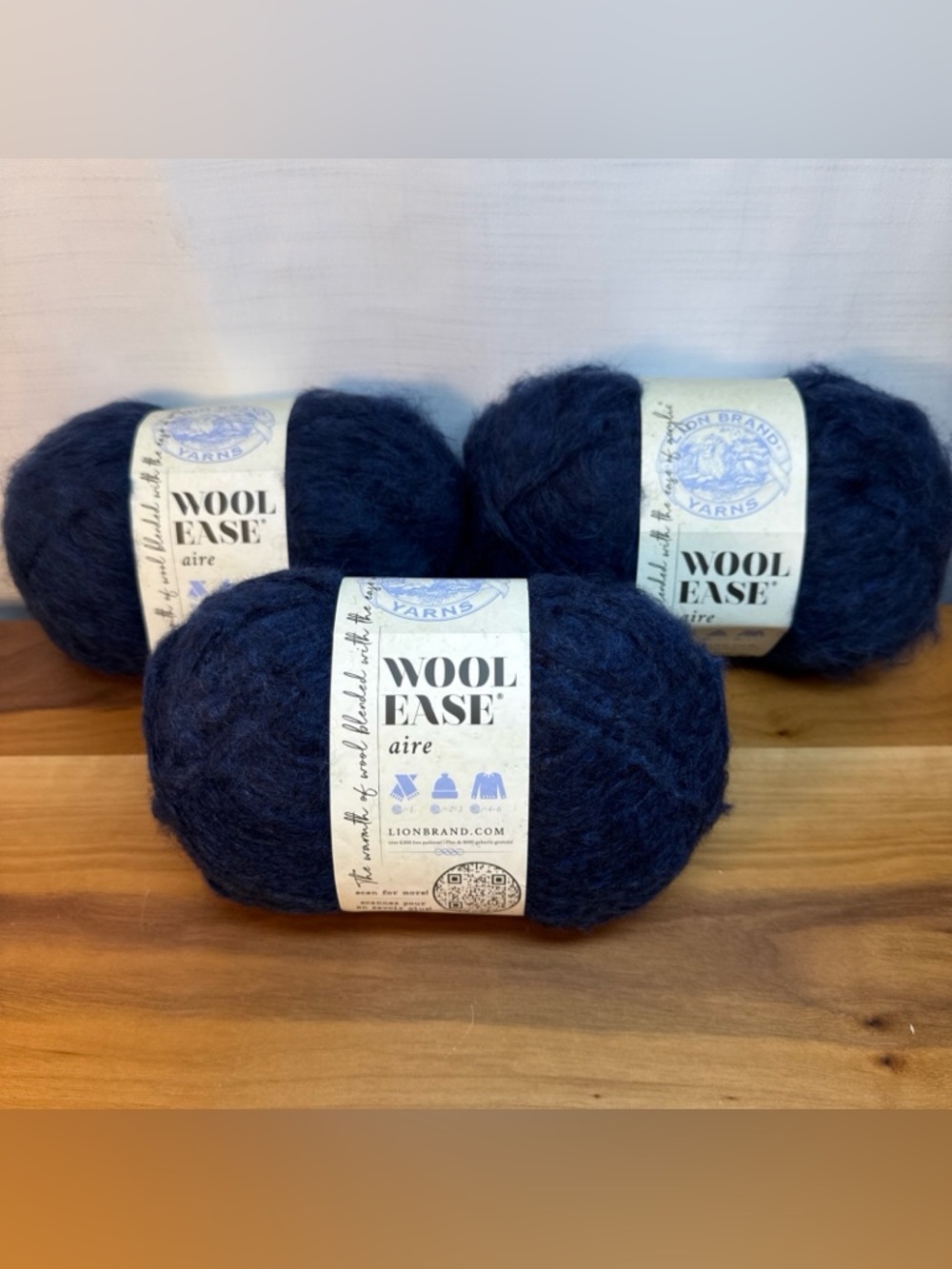 Lot (3) LionBrand Wool Ease Aire Super Bulky Thick Yarn Wool Blend Navy 3.5oz ea